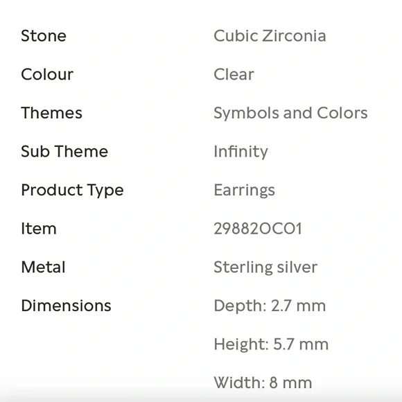 Pandora sterling silver infinity studs with cubic zirconia accents - NWOT - Picture 6 of 6